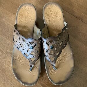Clarks Wedge Sandal leather tan brown size 8.5